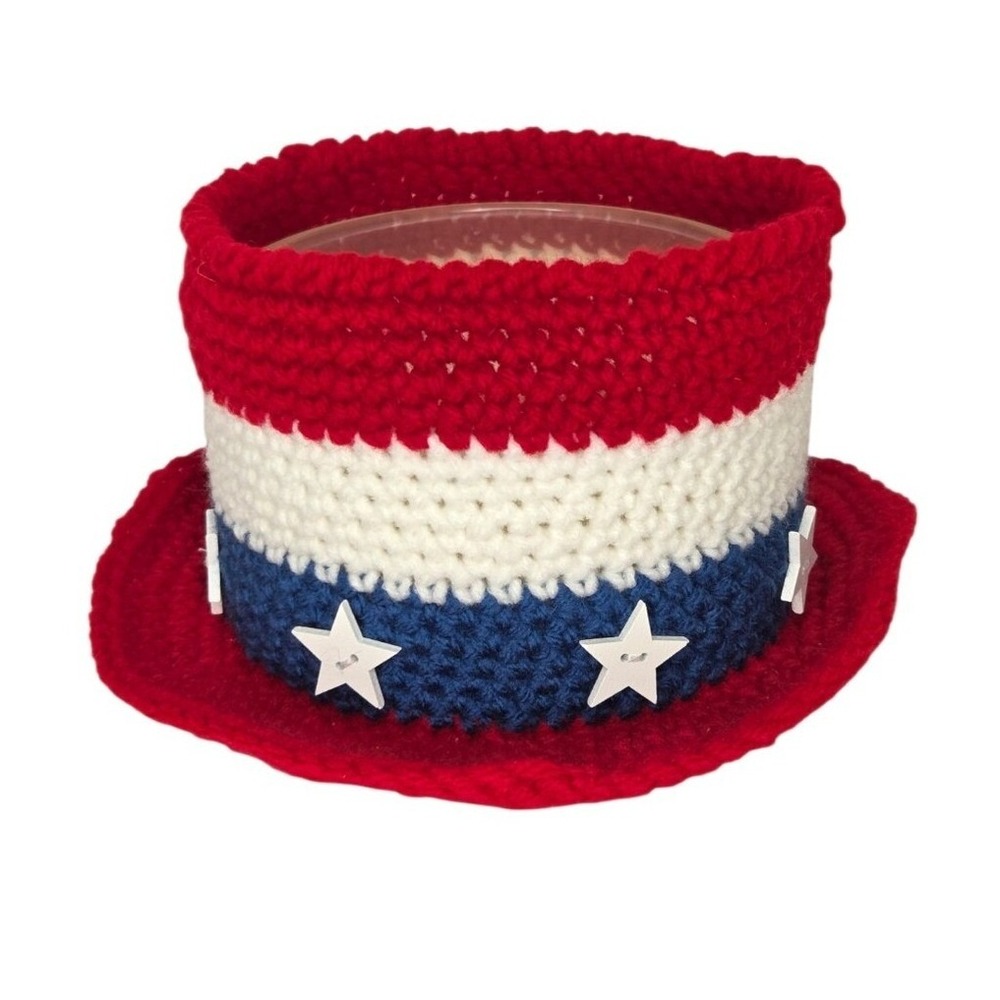 Handmade Red Patriotic Crochet Knit Uncle Sam Top Hat Candle Holder